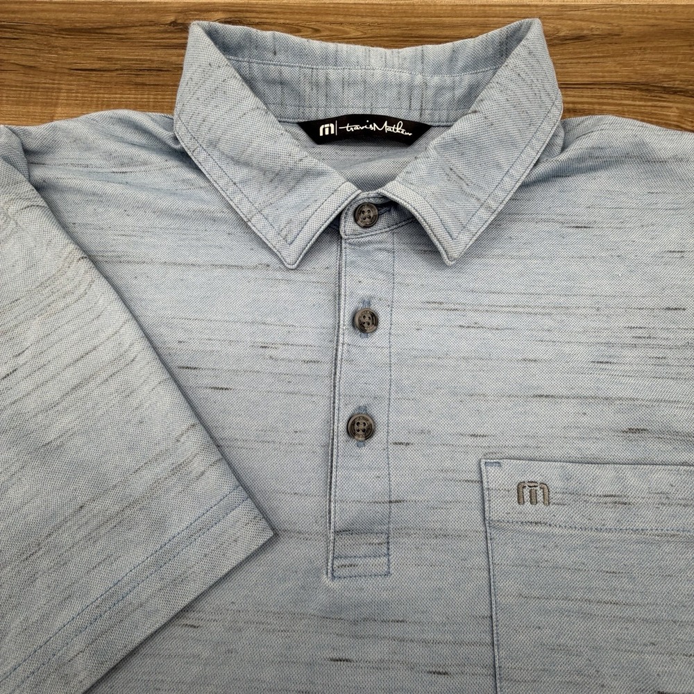 Travis Mathew Men's Medium Blue Short Sleeve Golf Polo 3 Button Stretch